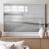 60635783-MGV-FP-36X24-3P_White-Black White Seascape Wall Art Canvas Print, Framed Ocean Waves Art Picture Print, Misty Coastal Perfect Minimalist Coastal Decor