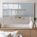 68327283-MGV-FP-60X30-3P_White-Beach Swing Wall Art Canvas Print, Framed Quiet Beach Art Picture Print, Calm Shoreline Perfect Bohemian Coastal Decor Artwork