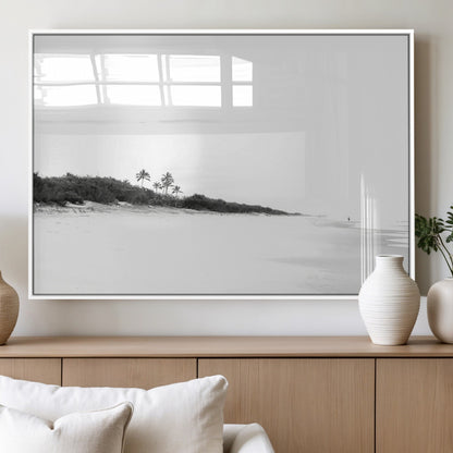 29611516-MGV-FP-36X24-3P_White-Black White Beach Wall Art Canvas Print, Framed Palm Trees Art Picture Print, Monochrome Tropical Perfect Minimalist Coastal Decor