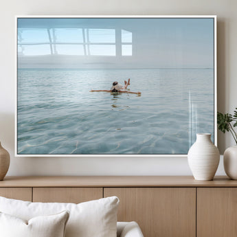 32624554-MGV-FP-60X30-3P_White-Swimming Relaxation Wall Art Canvas Print, Framed Peaceful Water Art Picture Print, Clear Sea Perfect Minimalist Aquatic Decor
