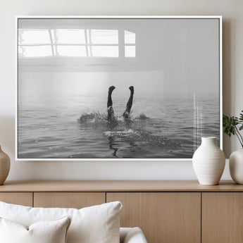26667396-MGV-FP-36X24-3P_White-Black White Ocean Wall Art Canvas Print, Framed Monochrome Water Art Picture Print, Diving into Water Perfect Minimalist Aquatic