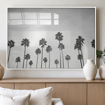 62298277-MGV-FP-60X30-3P_White-Monochrome Palms Wall Art Canvas Print, Framed Minimalist Trees Art Picture Print, Silhouetted Palms Perfect Tropical Minimalist