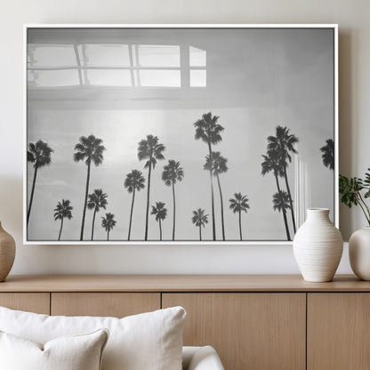 62298277-MGV-FP-60X30-3P_White-Monochrome Palms Wall Art Canvas Print, Framed Minimalist Trees Art Picture Print, Silhouetted Palms Perfect Tropical Minimalist