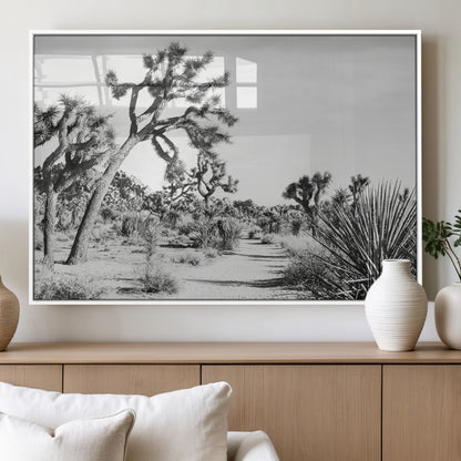 88164251-MGV-FP-60X30-3P_White-Joshua Tree Wall Art Canvas Print, Framed Desert Path Art Picture Print, Monochrome Desert Perfect Minimalist Desert Decor Artwork