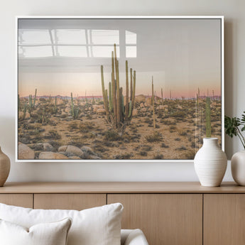 76234974-MGV-FP-60X30-3P_White-Desert Cactus Wall Art Canvas Print, Framed Baja Desert Art Picture Print, Pastel Desert Perfect Southwestern Boho Decor Artwork