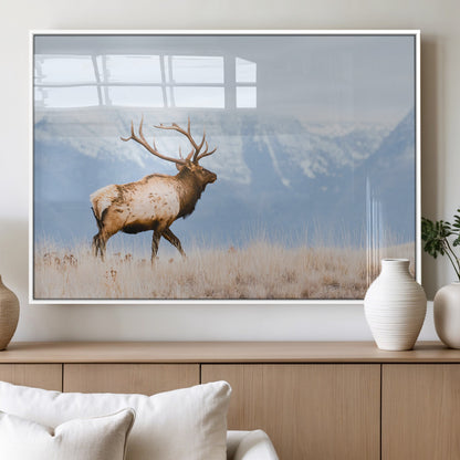 96024025-MGV-FP-60X30-3P_White-Elk Photography Wall Art Canvas Print, Framed Mountain Wildlife Art Picture Print, Rustic Lodge Decor Perfect Rustic Lodge Decor