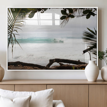 50382104-MGV-FP-60X30-3P_White-Tropical Surf Wall Art Canvas Print, Framed Palm Tree View Art Picture Print, Beach House Art Perfect Boho Coastal Decor Artwork