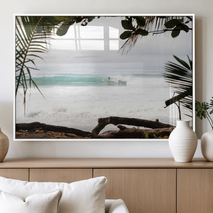 50382104-MGV-FP-36X24-3P_White-Tropical Surf Wall Art Canvas Print, Framed Palm Tree View Art Picture Print, Beach House Art Perfect Boho Coastal Decor Artwork