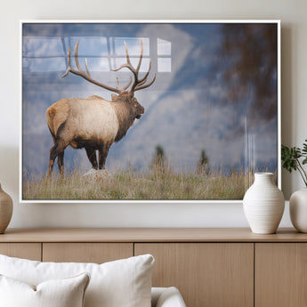 26365841-MGV-FP-36X24-3P_White-Mountain Elk Art Wall Art Canvas Print, Framed Rustic Wildlife Print Art Picture Print, Lodge Style Decor Perfect Rustic Lodge