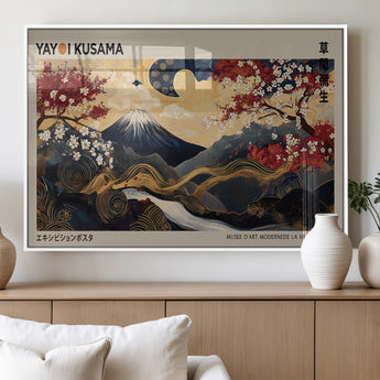 54967195-MGV-FP-36X24-3P_White-Mount Fuji Wall Art – Japanese Cherry Blossom Abstract Canvas Print, Navy Gold Landscape Painting, Oriental Luxury Home Decor