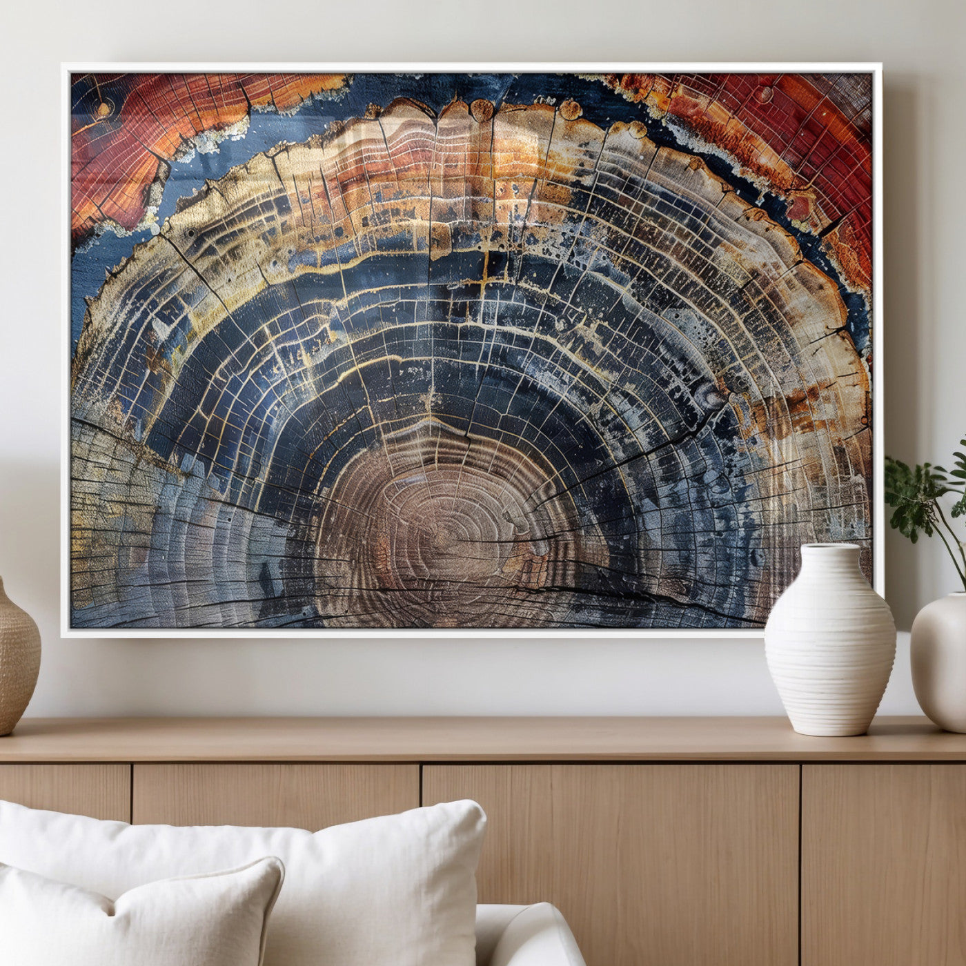 38987581-MGV-FP-60X30-3P_White-Tree Ring Art Wall Art Canvas Print, Framed Rustic Wall Decor Art Picture Print, Nature Grain Print Perfect Modern Rustic Decor