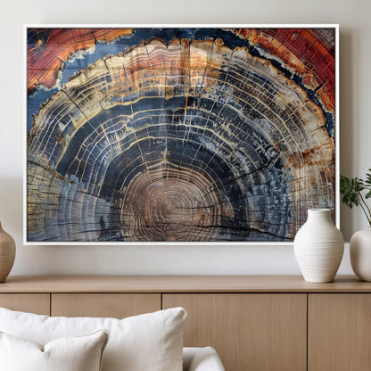 38987581-MGV-FP-60X30-3P_White-Tree Ring Art Wall Art Canvas Print, Framed Rustic Wall Decor Art Picture Print, Nature Grain Print Perfect Modern Rustic Decor