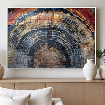 38987581-MGV-FP-36X24-3P_White-Tree Ring Art Wall Art Canvas Print, Framed Rustic Wall Decor Art Picture Print, Nature Grain Print Perfect Modern Rustic Decor