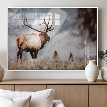 70489411-MGV-FP-36X24-3P_White-Elk Photography Wall Art Canvas Print, Framed Mountain Wildlife Art Picture Print, Rustic Nature Decor Perfect Rustic Lodge Decor