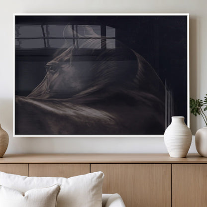 67026880-MGV-FP-60X30-3P_White-Black Horse Portrait Wall Art Canvas Print, Framed Moody Horse Decor Art Picture Print, Equestrian Wall Style Perfect Masculine