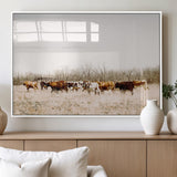 12454132-MGV-FP-36X24-3P_White-Cow Herd Photography Wall Art Canvas Print, Framed Rustic Farmhouse Decor Art Picture Print, Western Ranch Style Perfect Rustic
