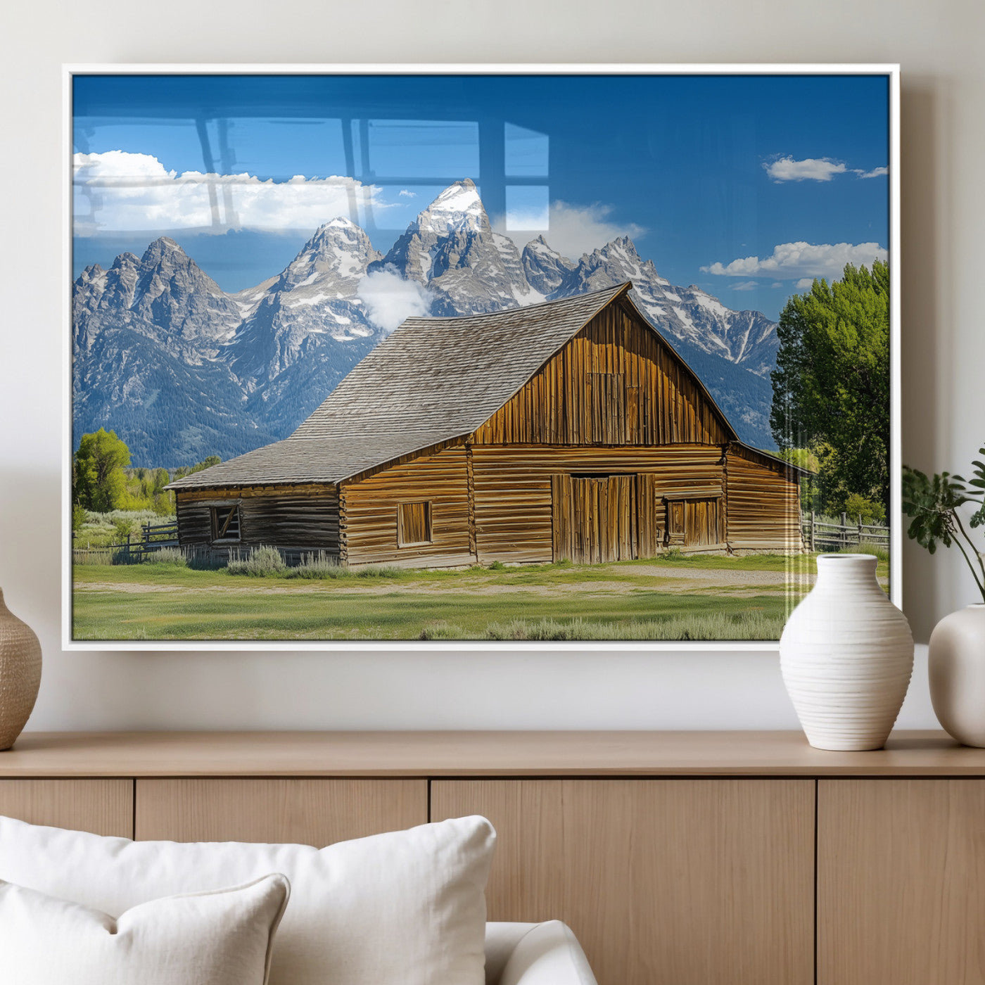 75948467-MGV-FP-60X30-3P_White-Mountain Barn Scene Wall Art Canvas Print, Framed Rustic Farmhouse Style Art Picture Print, Country Cabin Decor Perfect Rustic