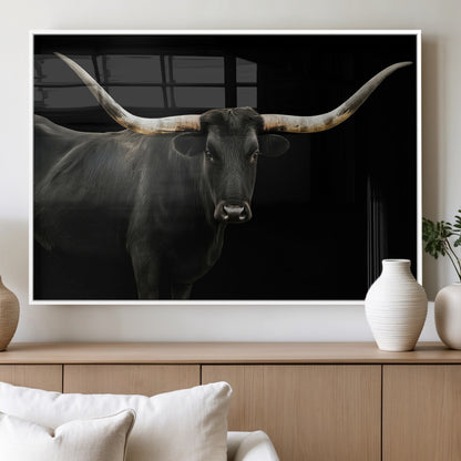 23572907-MGV-FP-60X30-3P_White-Texas Longhorn Wall Art Canvas Print, Framed Rustic Western Decor Art Picture Print, Farmhouse Animal Perfect Modern Western