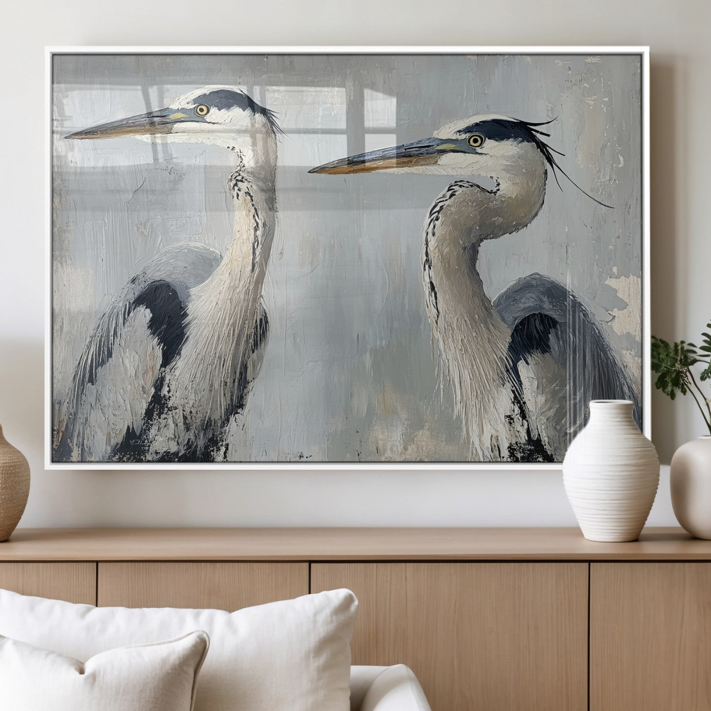 19427826-MGV-FP-36X24-3P_White-Bird Canvas Decor Wall Art Canvas Print, Framed Coastal Bird Pair Art Picture Print, Minimalist Wildlife Wall Perfect Coastal