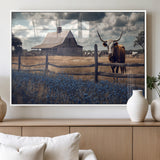 51092814-MGV-FP-36X24-3P_White-Texas Longhorn Wall Art Wall Art Canvas Print, Framed Rustic Barn Canvas Art Picture Print, Farmhouse Cow Decor Perfect Rustic