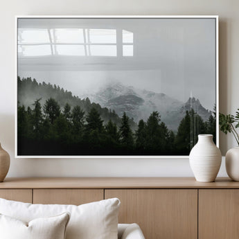 55968349-MGV-FP-36X24-3P_White-Misty Mountains Wall Art Canvas Print, Framed Foggy Forest Art Picture Print, Snowy Peaks Perfect Moody Wilderness Decor Artwork