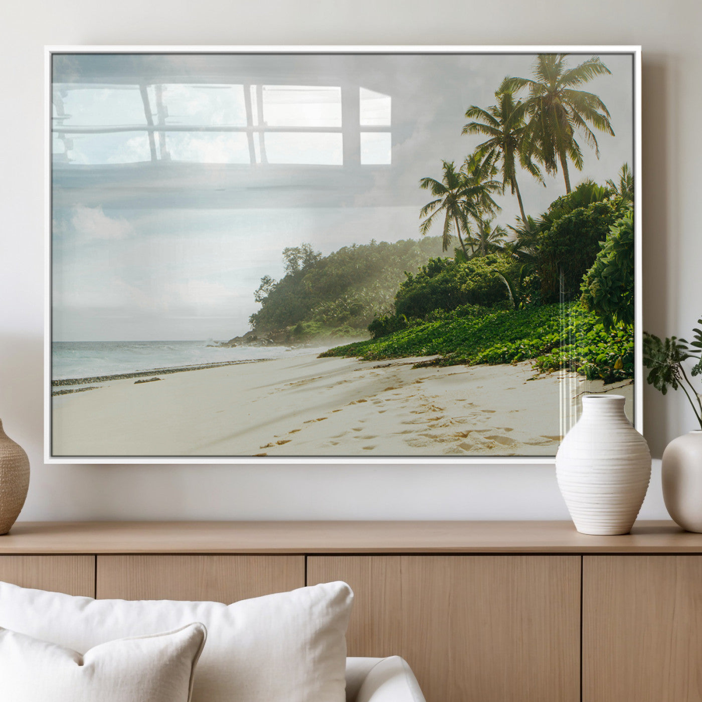 42984524-MGV-FP-36X24-3P_White-Relaxing Beach Wall Art Canvas Print, Framed Ocean View Art Picture Print, Coastal Serenity Perfect Tropical Coastal Decor Artwork
