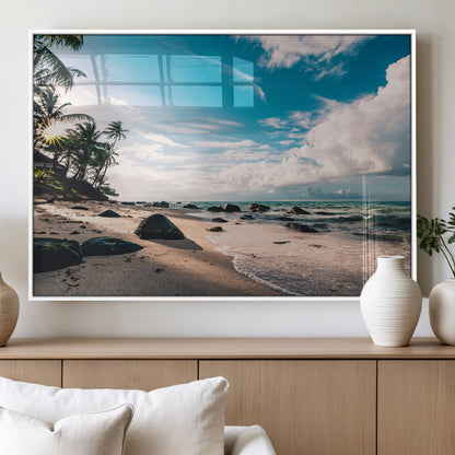 95301406-MGV-FP-36X24-3P_White-Tropical Beach Wall Art Canvas Print, Framed Ocean Waves Art Picture Print, Relazxing Seascape Perfect Tropical Coastal Decor
