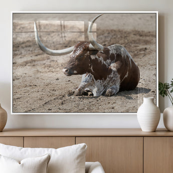 76549210-MGV-FP-36X24-3P_White-Texas Longhorn Wall Art Canvas Print, Framed Country Living Art Picture Print, Farmhouse Aesthetic Perfect Western Rustic Decor