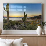 52844711-MGV-FP-36X24-3P_White-Saguaro Cactus Wall Art Canvas Print, Framed Desert Sunset Art Picture Print, Southwestern Scene Perfect Southwestern Rustic Decor