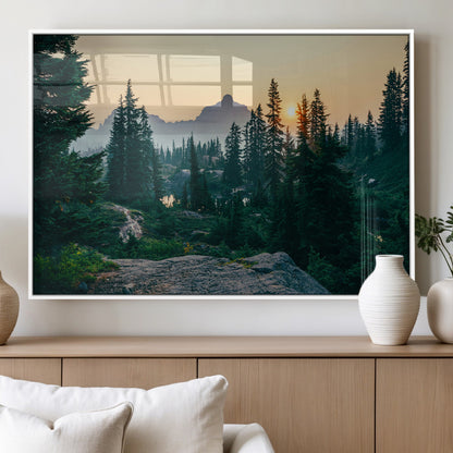 66397982-MGV-FP-36X24-3P_White-Mountain Landscape Wall Art Canvas Print, Framed Forest Serenity Art Picture Print, Mountain Landscape Perfect Rustic Wilderness