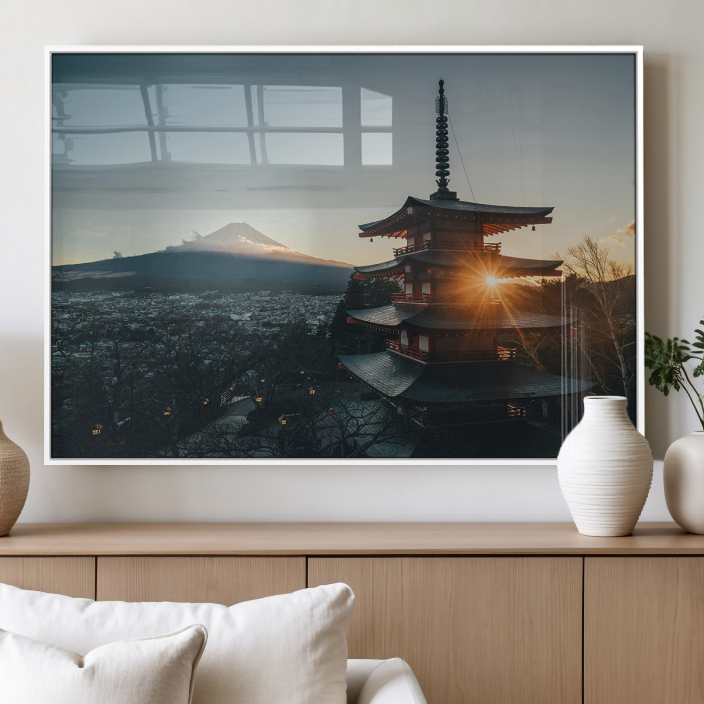 87729656-MGV-FP-36X24-3P_White-Mount Fuji Wall Art Canvas Print, Framed Japan Travel Art Picture Print, Chureito Pagoda Perfect Zen Minimalism Decor Artwork