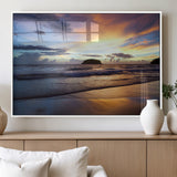 36714356-MGV-FP-36X24-3P_White-Beach Sunset Wall Art Canvas Print, Framed Ocean Waves Art Picture Print, Tropical Seascape Perfect Coastal Serenity Decor Artwork