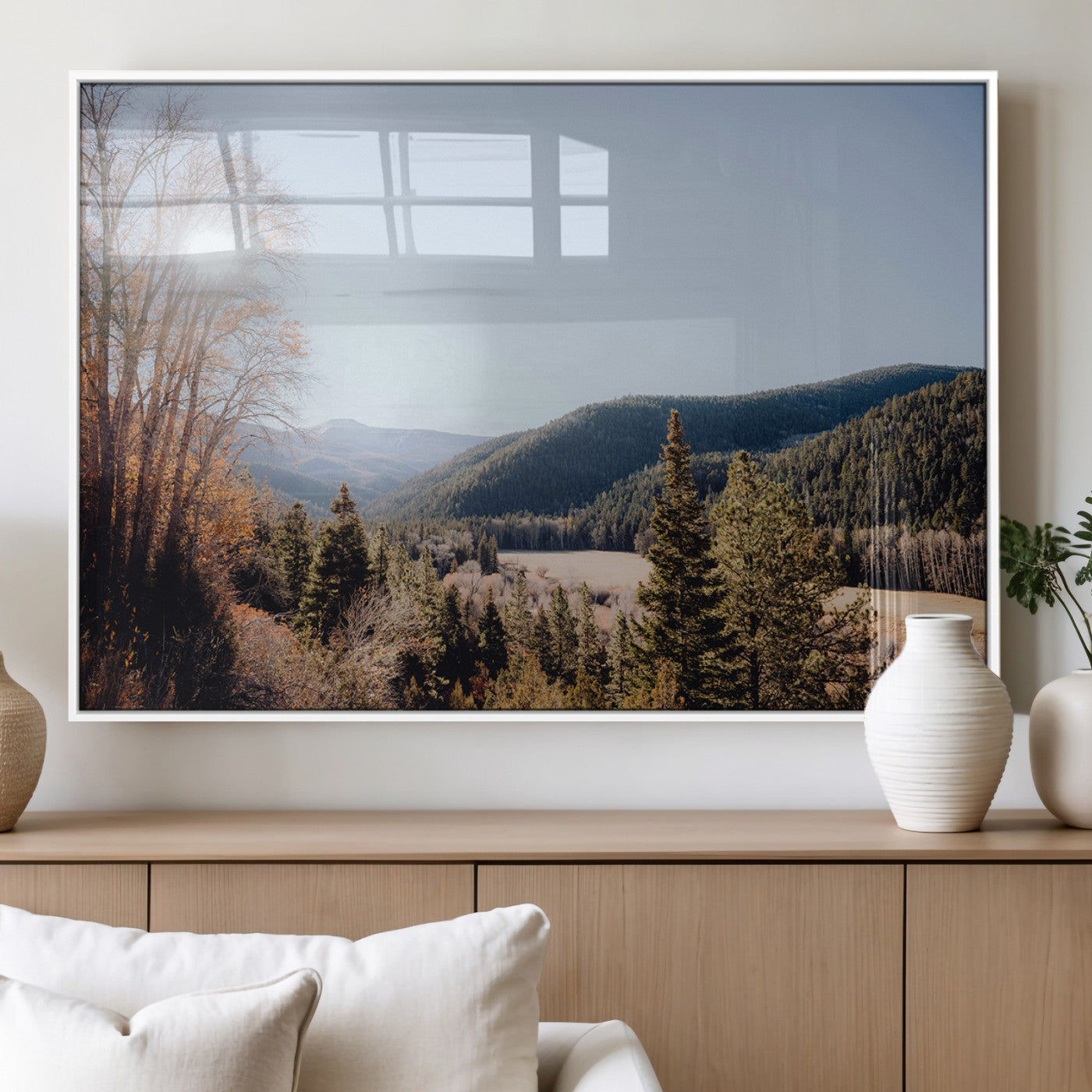 52941305-MGV-FP-36X24-3P_White-Rustic Landscape Wall Art Canvas Print, Framed Serene Valley Art Picture Print, Pine Tree Horizon Perfect Rustic Cabin Decor