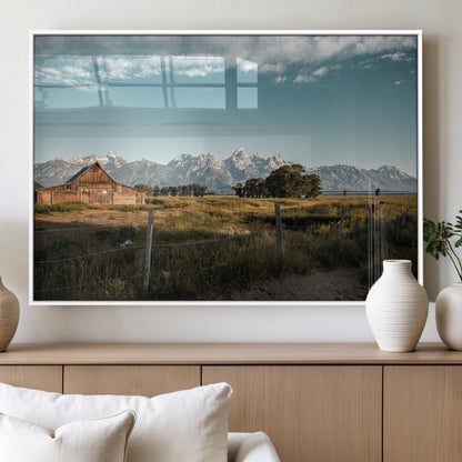 92497443-MGV-FP-36X24-3P_White-Rustic Farmhouse Wall Art Canvas Print, Framed Mountain Cabin Art Picture Print, Western Landscape Perfect Rustic Farmhouse Decor