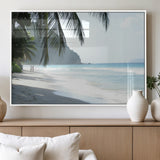 18311030-MGV-FP-36X24-3P_White-Tropical Beach Wall Art Canvas Print, Framed Serene Ocean Art Picture Print, Palm Tree Shadows Perfect Tropical Coastal Decor