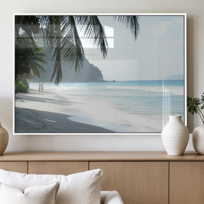 18311030-MGV-FP-36X24-3P_White-Tropical Beach Wall Art Canvas Print, Framed Serene Ocean Art Picture Print, Palm Tree Shadows Perfect Tropical Coastal Decor