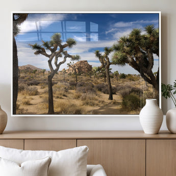 25722592-MGV-FP-36X24-3P_White-Joshua Tree Desert Wall Art Canvas Print, Framed Southwestern Nature Art Picture Print, Rustic Earth Tones Perfect Southwestern