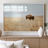 61392510-MGV-FP-36X24-3P_White-Buffalo Wall Art Wall Art Canvas Print, Framed Western Wildlife Decor Art Picture Print, Rustic Farmhouse Art Perfect Rustic