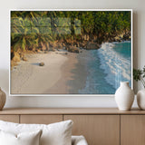 82312665-MGV-FP-36X24-3P_White-Tropical Beach Wall Art Canvas Print, Framed Ocean Waves Art Picture Print, Palm Trees Perfect Coastal Minimalist Decor Artwork
