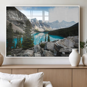98014896-MGV-FP-36X24-3P_White-Canadian Rockies Wall Art Canvas Print, Framed Mountain Landscape Art Picture Print, Turquoise Water Perfect Scandinavian