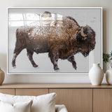 94261165-MGV-FP-36X24-3P_White-Snowy Buffalo Wall Art Canvas Print, Framed Wildlife Photography Art Picture Print, Brown Tones Perfect Rustic Lodge Decor Decor
