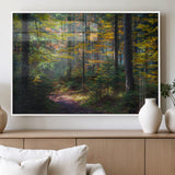 65810864-MGV-FP-36X24-3P_White-Autumn Forest Wall Art Canvas Print, Framed Fall Woodland Art Picture Print, Golden Leaves Perfect Rustic Farmhouse Decor Artwork