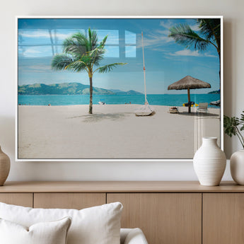 42623350-MGV-FP-36X24-3P_White-Tropical Beach Wall Art Canvas Print, Framed Palm Tree Art Picture Print, Ocean View Perfect Tropical Coastal Decor Artwork