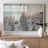91534512-MGV-FP-36X24-3P_White-Frosty Pines Wall Art Canvas Print, Framed Cozy Cabin View Art Picture Print, Ski Lift Ride Perfect Rustic Lodge Decor Artwork