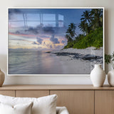 75045485-MGV-FP-60X30-3P_White-Tropical Beach Wall Art Canvas Print, Framed Sunset Glow Art Picture Print, Palm Tree Coast Perfect Tropical Coastal Decor Artwork