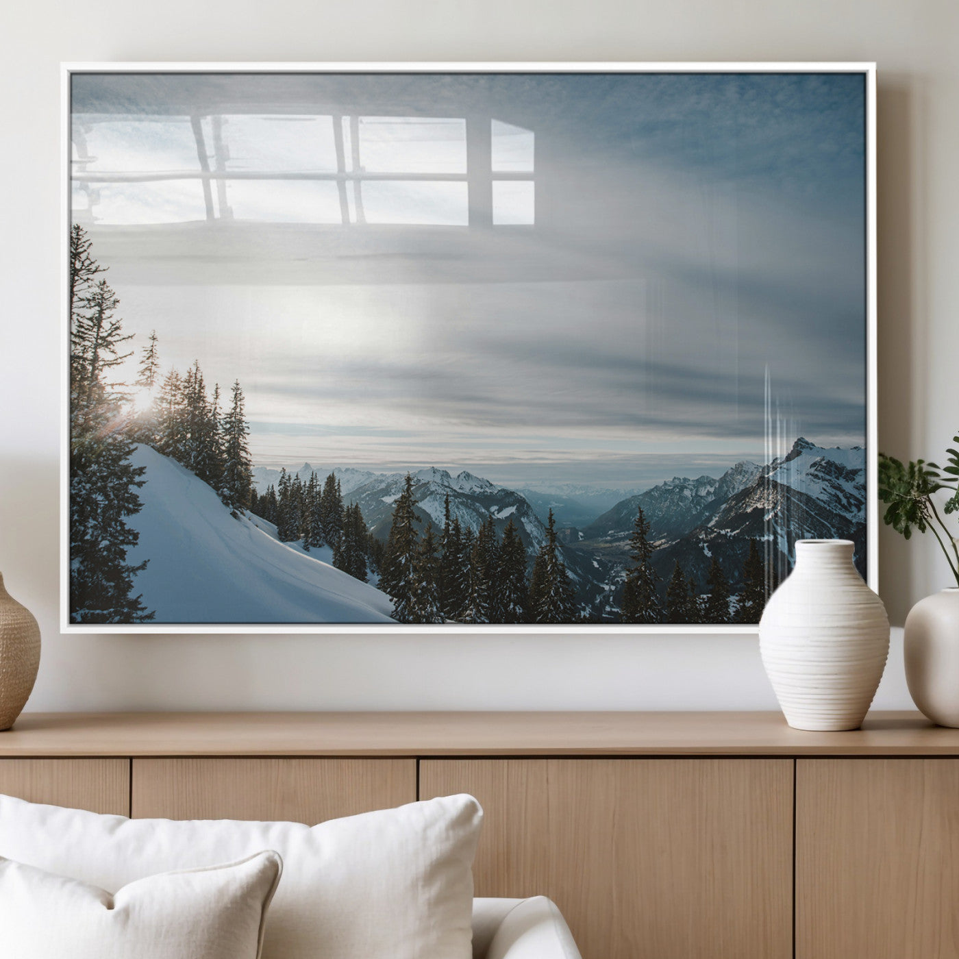 55564749-MGV-FP-60X30-3P_White-Snowy Mountains Wall Art Canvas Print, Framed Alpine Landscape Art Picture Print, Frosty Peaks Perfect Nordic Minimalist Decor