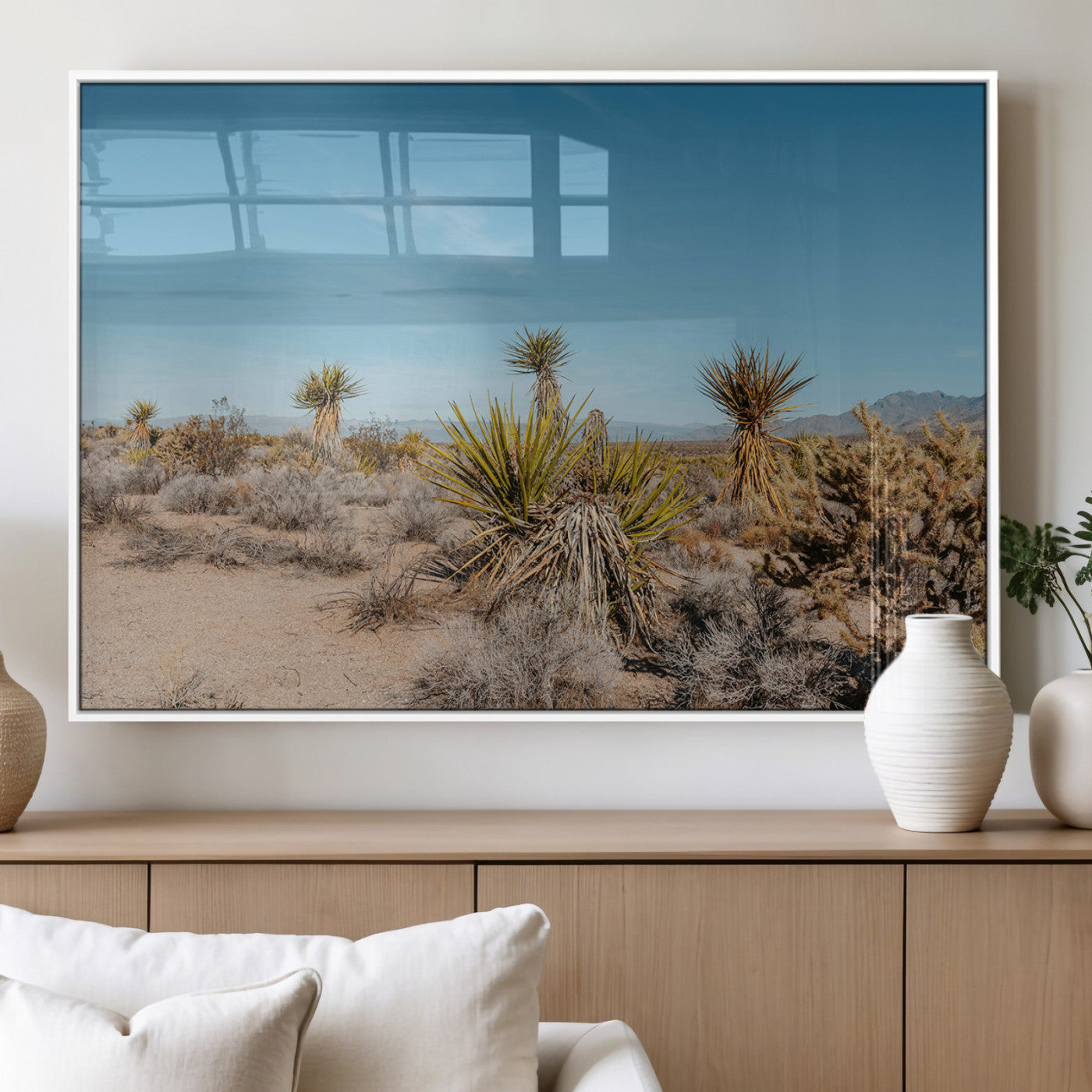 35156165-MGV-FP-60X30-3P_White-Joshua Tree Wall Art Canvas Print, Framed Desert Landscape Art Picture Print, Warm Earth Tones Perfect Southwestern Minimalist