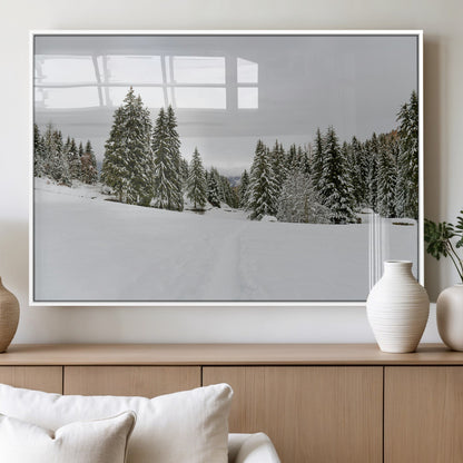 24581417-MGV-FP-36X24-3P_White-Frosty Pines Wall Art Canvas Print, Framed Silent Snowfall Art Picture Print, Cozy Cabin Vibes Perfect Nordic Minimalist Decor