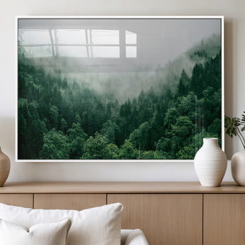 45265379-MGV-FP-36X24-3P_White-Misty Forest Wall Art – Green Mountain Pine Tree Landscape Canvas Print, Nature Photography Artwork Home Decor for Bedroom, Living