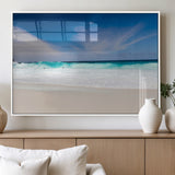 55017356-MGV-FP-36X24-3P_White-Ocean Beach Wall Art – Turquoise Wave and White Sand Shoreline Canvas Print, Coastal Seascape Photography Decor for Living Room,